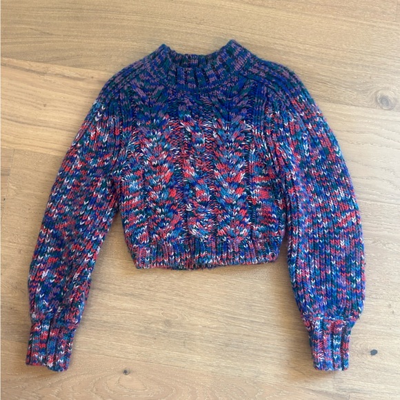 For Love And Lemons Sweater Sydney Blue Sapphire Cropped Chunky Knit - Picture 5 of 7